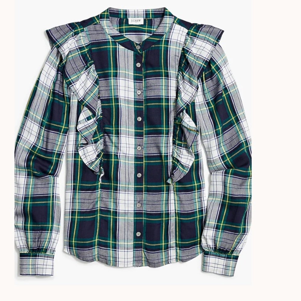 J. Crew Plaid Ruffle Button Down Shirt - Picture 7 of 8